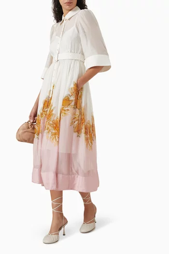 Floral-print Midi Shirt Dress in Organza