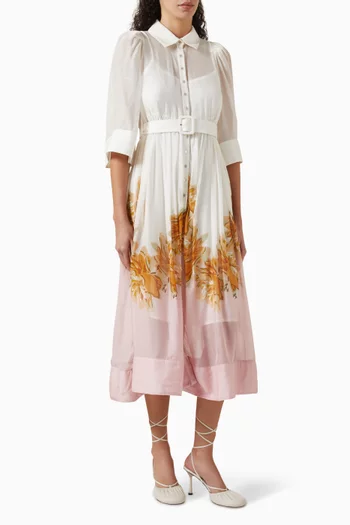 Floral-print Midi Shirt Dress in Organza