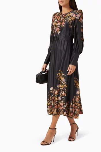 Floral-print Midi Dress in Satin
