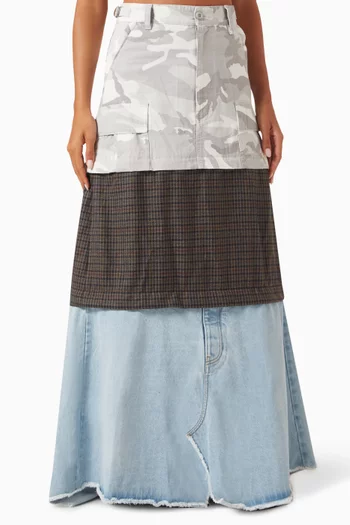 Layered Maxi Cargo Skirt in Virgin Wool & Japanese Twill
