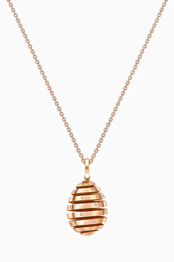Essence Diamond Set Spiral Egg Pendant Necklace in 18kt Rose Gold