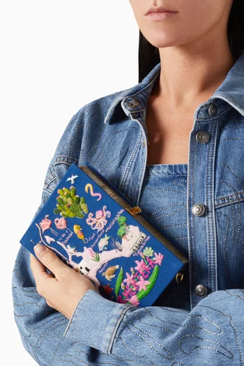 Formentera Embroidered Book Clutch in Silk & Felt