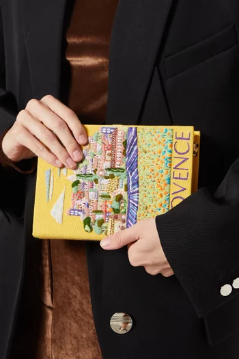 Provence Embroidered Book Clutch in Silk & Felt