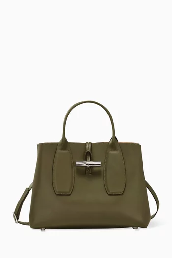 حقيبة متوسطة بيد علوية وتصميم صندوق جلد من مجموعة لو روزو