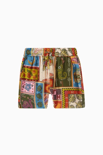 All-over Tropical Tapestry Printed Shorts  in Cotton