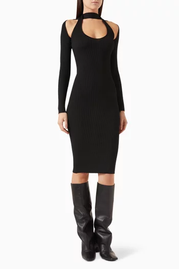 Long-sleeves Cut-out Midi Dress in Knit