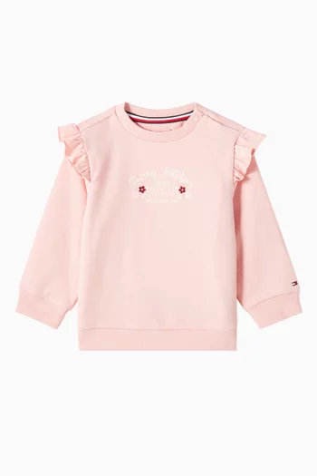 Ruffled Shoulder Logo Sweatshirt in Cotton