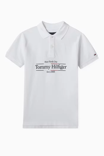 Logo Print Polo T-shirt in Cotton Pique