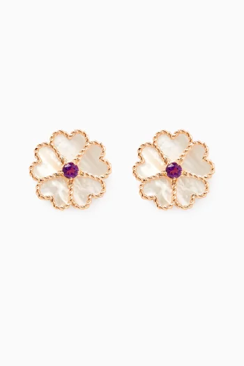 Farfasha Petali del Mare Mother of Pearl & Amethyst Stud Earrings in 18kt Rose Gold