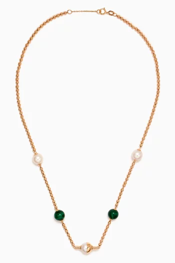 Kiku Glow Sphere Pearl & Malachite Necklace in 18k Gold
