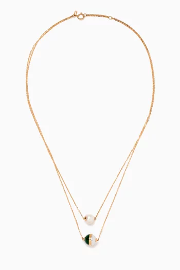Kiku Glow Pearl & Malachite Layered Necklace in 18kt Gold