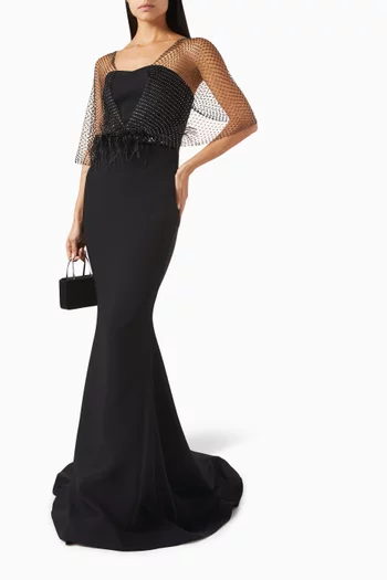 Crystal-embellished Cape Maxi Dress