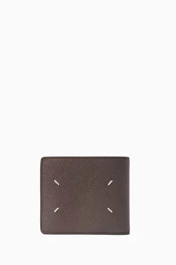 محفظة ثنائية الطي بشعار الأربع غرز جلد