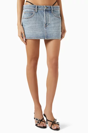 Pre-styled Logo Diamante Thong Mini Skirt in Denim