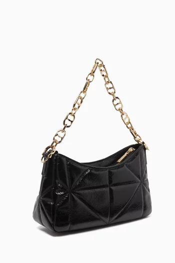 Geometric Quilted Shoulder Bag in Faux Leather