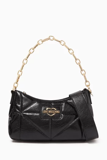 Geometric Quilted Shoulder Bag in Faux Leather