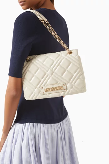 Geometric Quilted Shoulder Bag in Faux Leather
