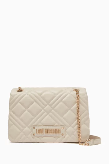 Geometric Quilted Shoulder Bag in Faux Leather