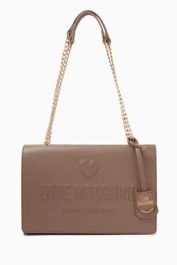 Love Embossed Shoulder Bag in Leather