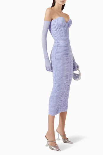 Sweetheart Ruched Crystal-embellished Midi Dress in Jersey