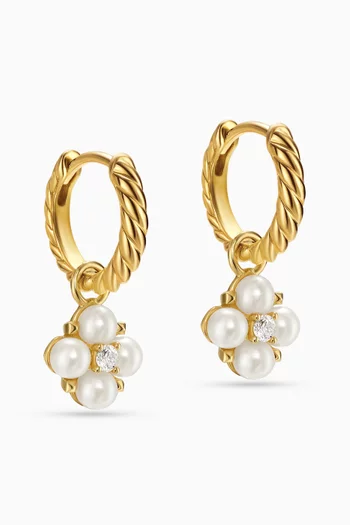 Petite Modern Renaissance Pearl & Diamond Drop Earrings in 18kt Gold