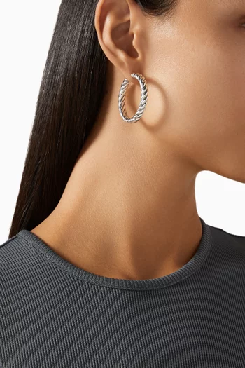 Sculpted Cable Hoop Earrings in Sterling Silver