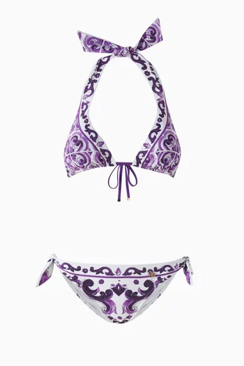 Majolica-print Triangle Bikini Set