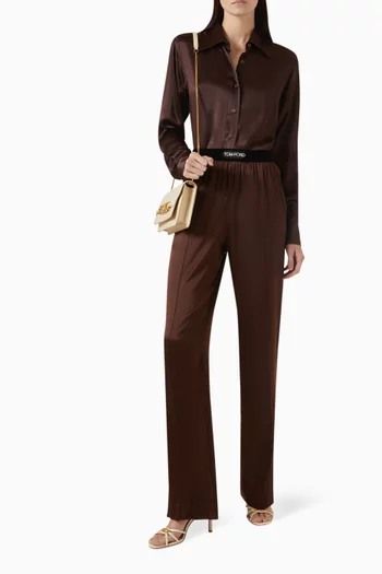 Logo-waistband Pants in Silk Satin