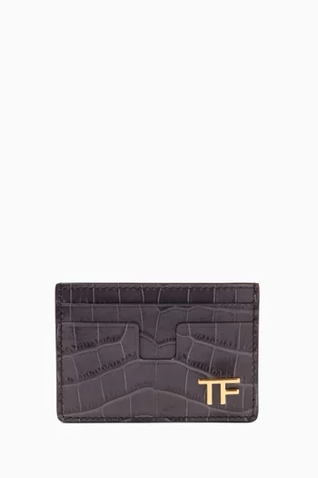TF Monogram Card Holder in Croc-embossed Leather
