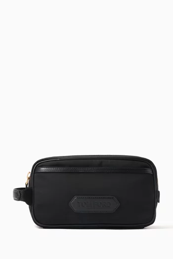 Logo-patch Wash Bag in Polyamide and Leather