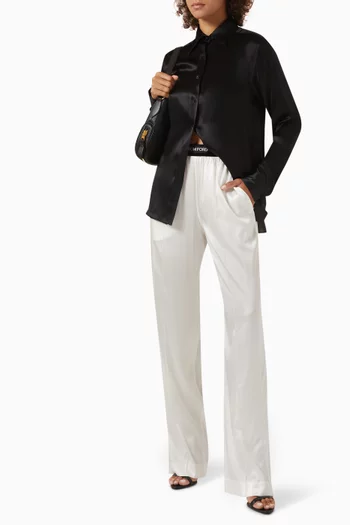Logo-waistband Pants in Silk Satin