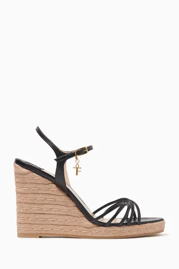 Cabana 85 Logo-charm Wedge Sandals in Lizard-print Leather