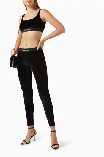 Logo Elasticated Leggings in Stretch Velvet