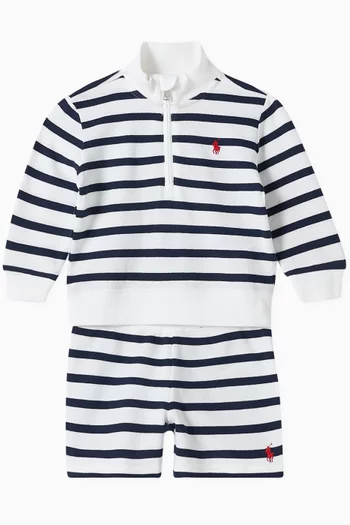 Striped Sweatshirt & Shorts Set in Cotton-terry