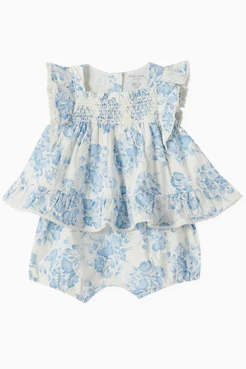 Floral-print Ruffle Top & Shorts Set in Cotton