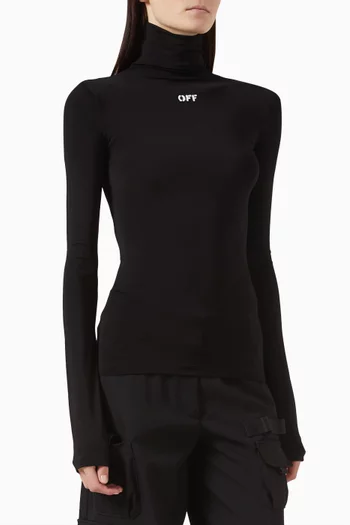 Logo Second Skin Roll Neck Top in Stretch Nylon