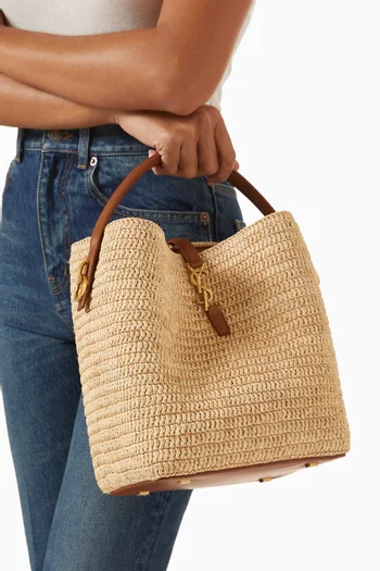 Le 37 Bucket Bag in Woven Raffia & Leather