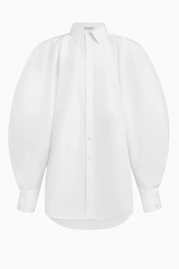 Rounded-sleeves Shirt in Cotton Poplin