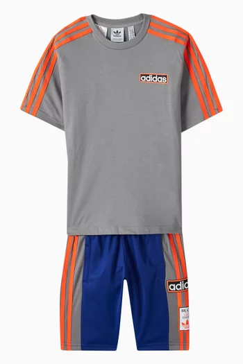 Striped Logo-print T-shirt & Shorts Set in Cotton-blend