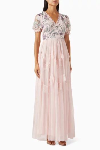 Embellished Lace-trimmed Maxi Dress