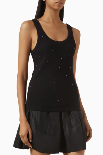 Rhinestone-embellished Tank Top in Ribbed Cotton
