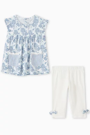 Floral-print Top & Pants Set in Cotton-jersey