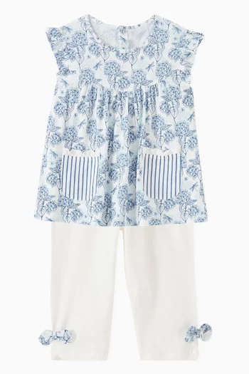 Floral-print Top & Pants Set in Cotton-jersey
