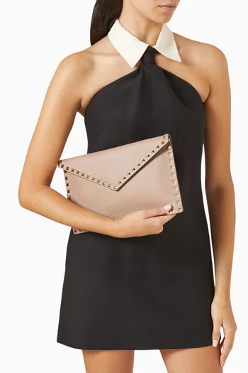 Large Rockstud Envelope Pouch in Leather