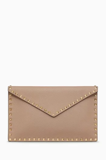 Large Rockstud Envelope Pouch in Leather