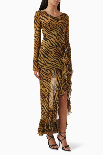 Charmides Tiger-print Maxi Dress in Silk Chiffon