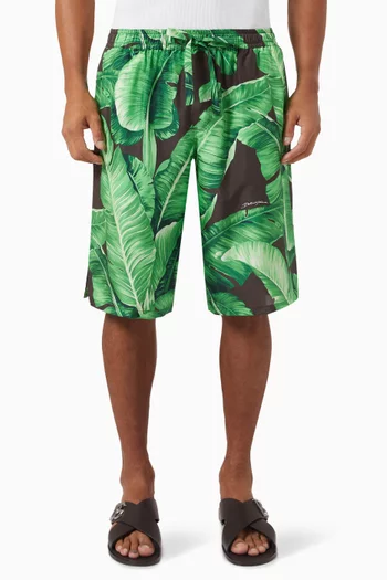 Banana-tree Print Shorts in Silk