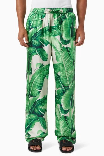 Banana Tree Print Pants in Silk