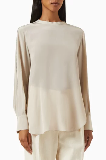 Embellished Long-sleeve Top in Silk Crêpe-de-chine