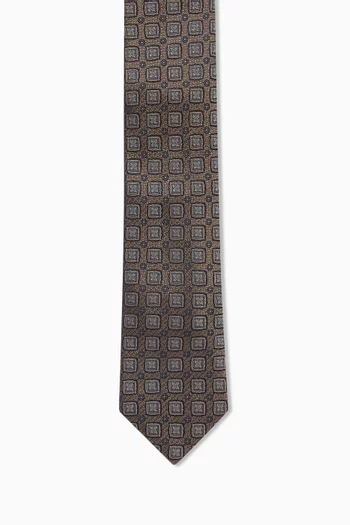 Geometric Tie in Silk Jacquard